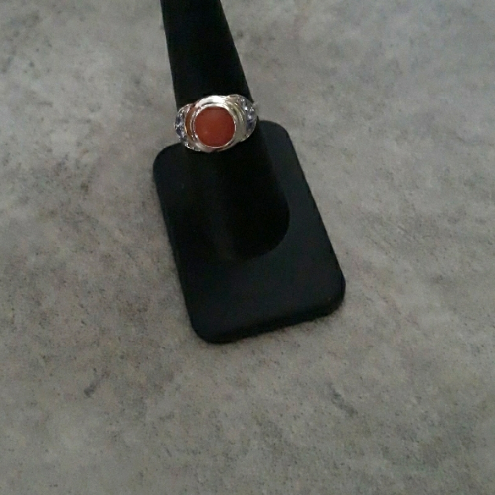 Sterling Silver Genuine Peach Moonstone & Tanzanite Ring Sz 7